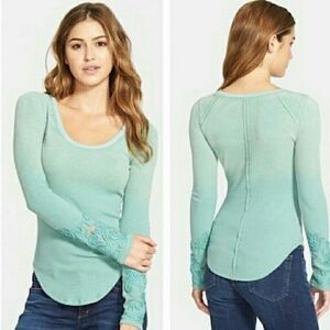 Free People Masquerade Cuff Distressed Thermal Top M
